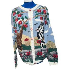 Vintage Northern Isles Americana apple farm embroidered hand knit Cardigan XL